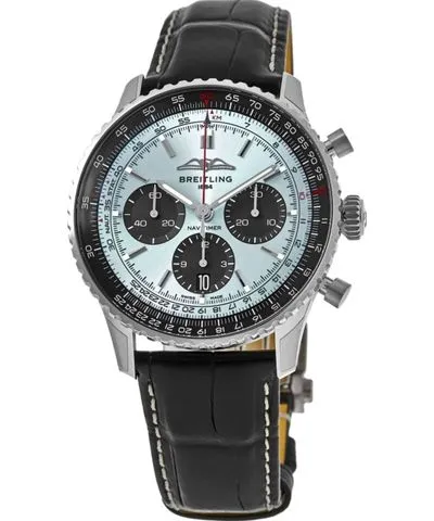 Breitling Navitimer B01 Chronograph 43 Automatic Ice Blue Dial Black Leather Strap Men's Watch AB0138241C1P1