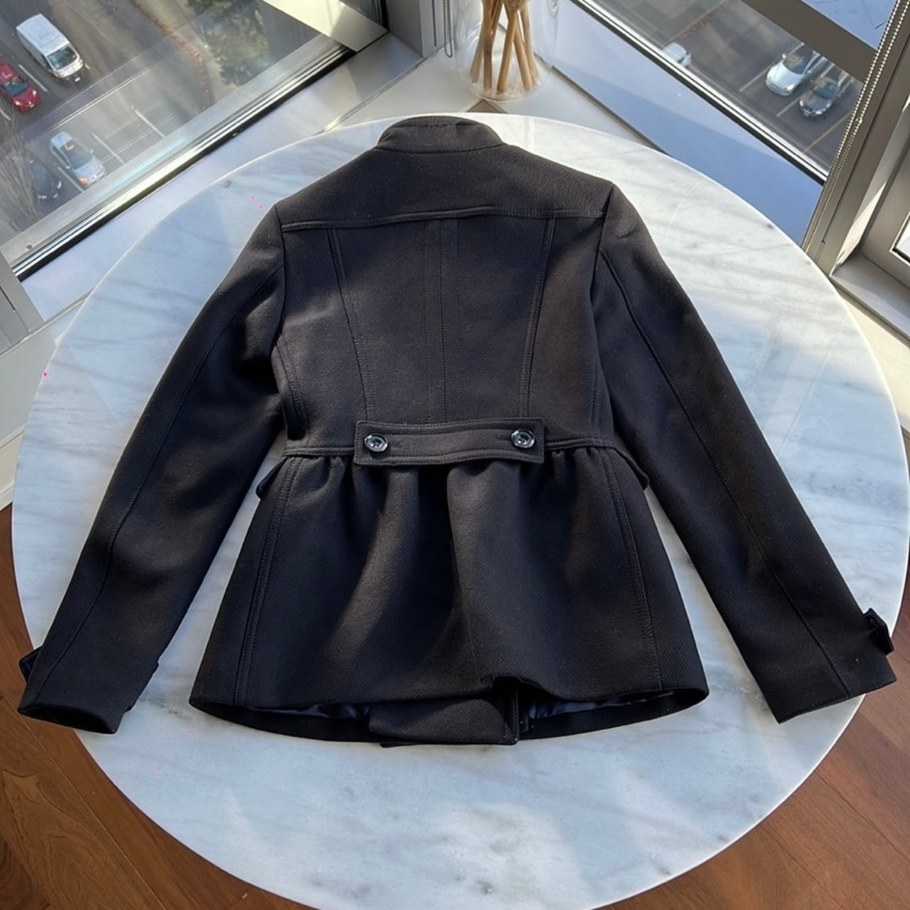 Burberry Adamsleigh Wool Cashmere Peplum Military Coat