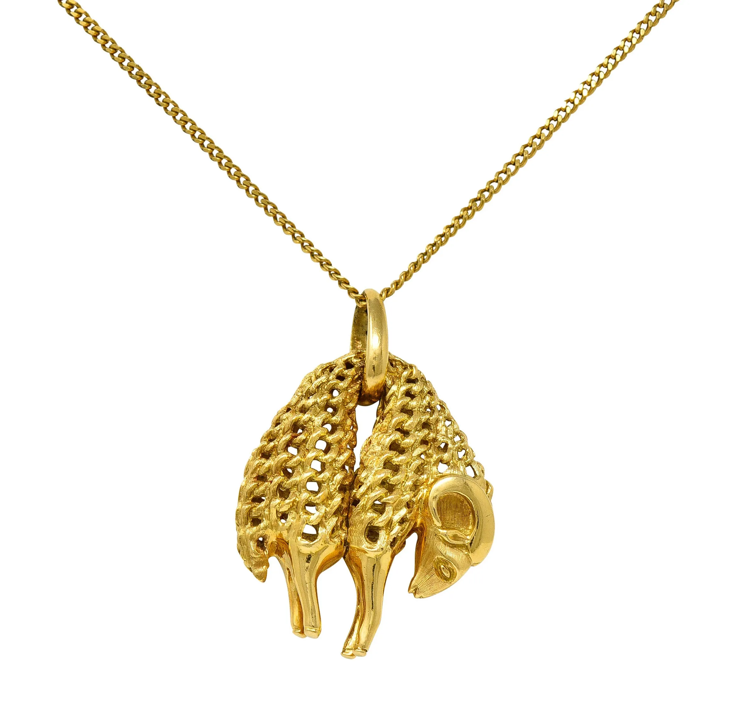 Cartier 1970's Vintage 18 Karat Gold Golden Fleece Ram Pendant Necklace