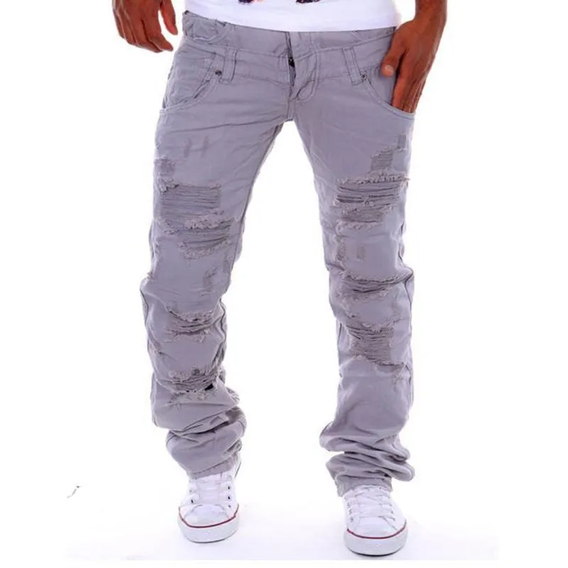 Casual Punk Style Skinny Fit Mid Waist Cotton Cargo Pants for Men