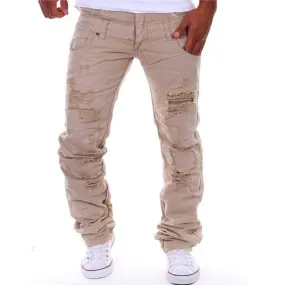 Casual Punk Style Skinny Fit Mid Waist Cotton Cargo Pants for Men