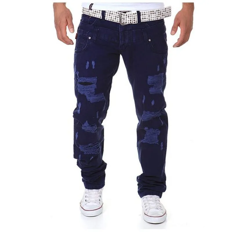 Casual Punk Style Skinny Fit Mid Waist Cotton Cargo Pants for Men