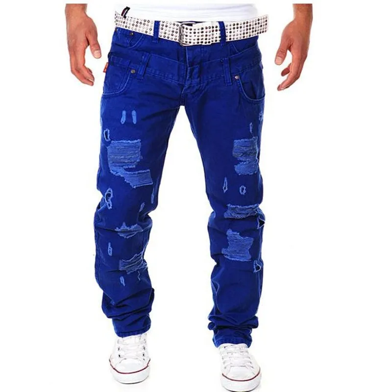 Casual Punk Style Skinny Fit Mid Waist Cotton Cargo Pants for Men