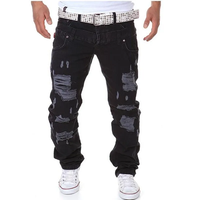 Casual Punk Style Skinny Fit Mid Waist Cotton Cargo Pants for Men