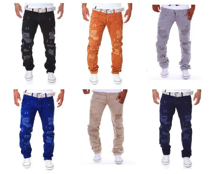 Casual Punk Style Skinny Fit Mid Waist Cotton Cargo Pants for Men