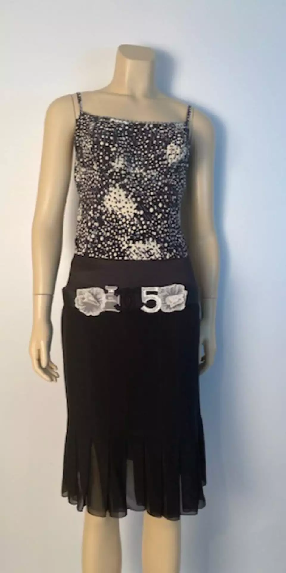 Chanel 03A, 2003 Fall Black Silk Chiffon Skirt FR 38 US 6