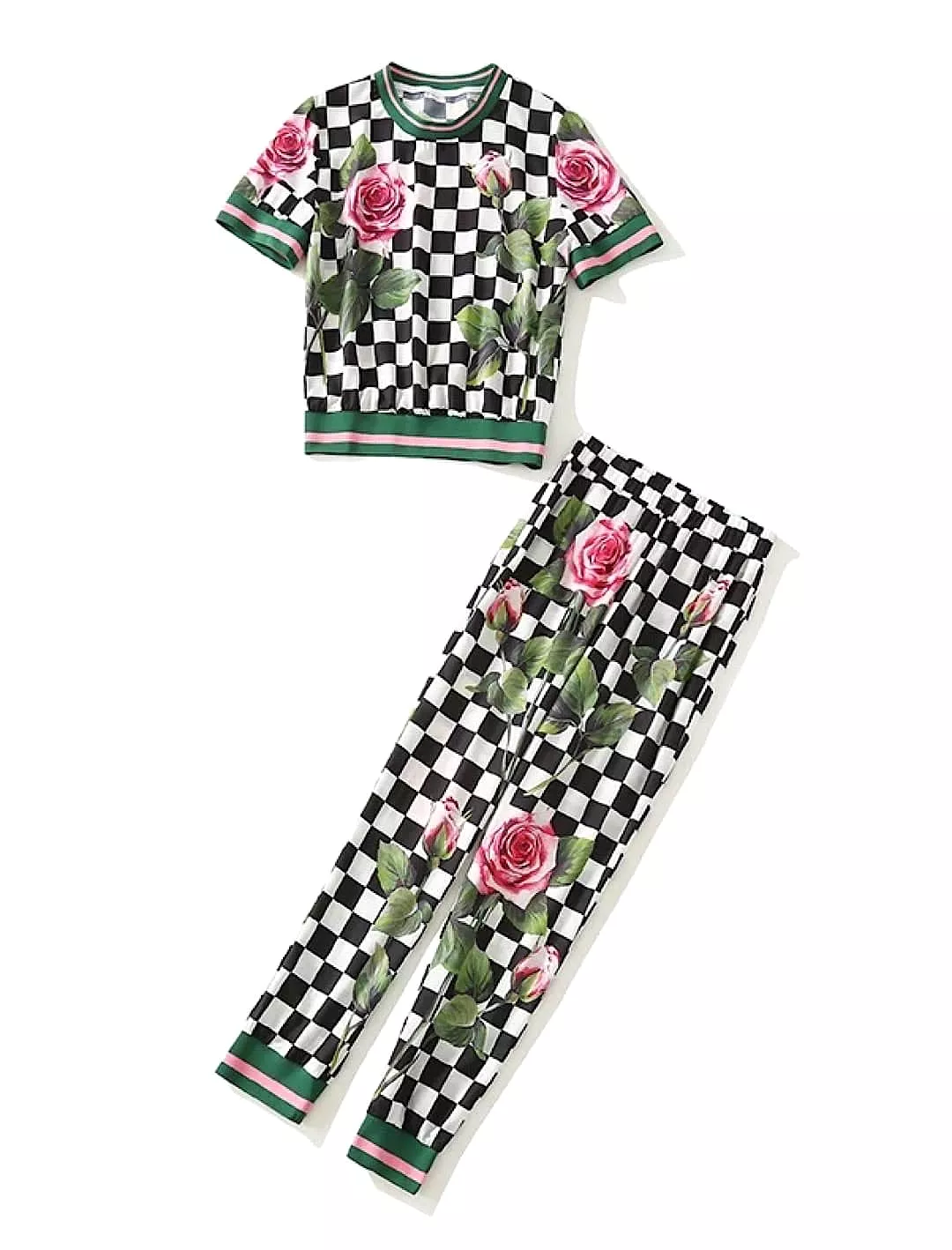 Checkers Rose Print Top and Pants Set