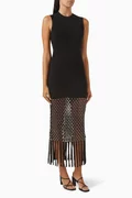 Constellation Fringed Midi Dress in Viscose-knit