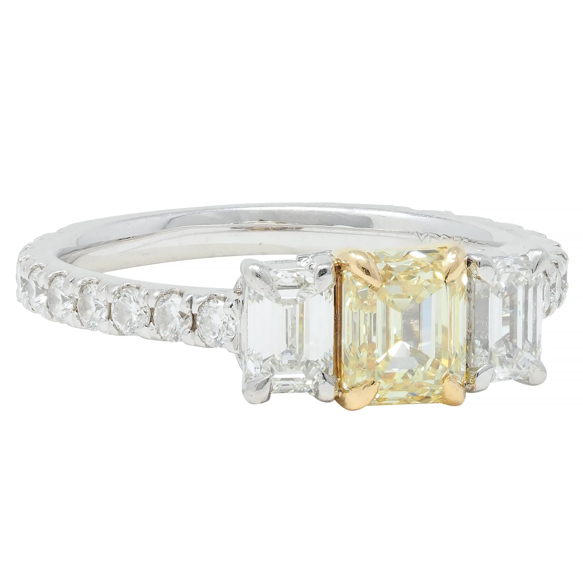 Contemporary 1.61 CTW Fancy Yellow Emerald Cut Diamond Platinum 18 Karat Numerical Engagement Ring