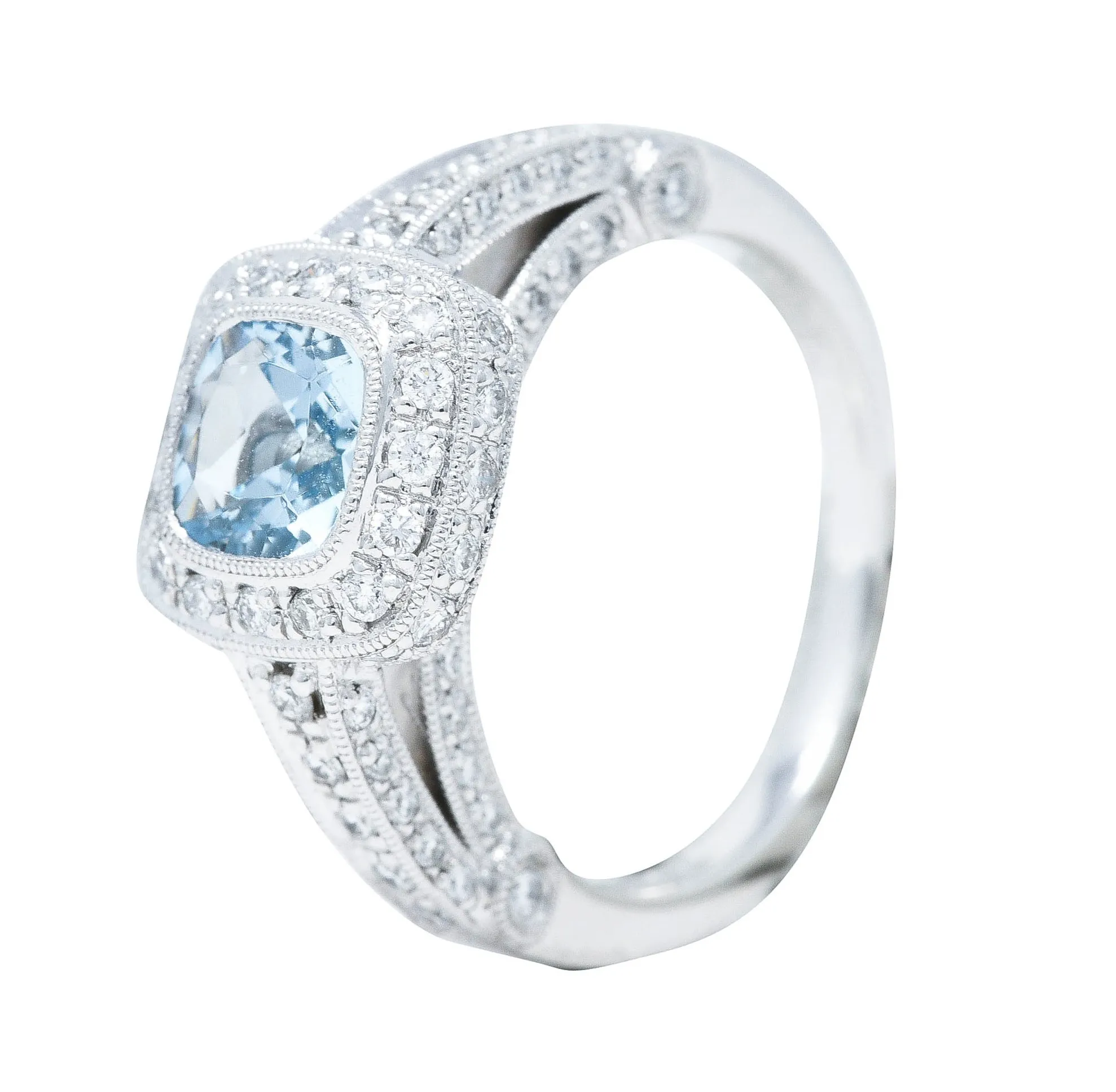 Contemporary 2.00 CTW Aquamarine Diamond Platinum Gemstone Ring