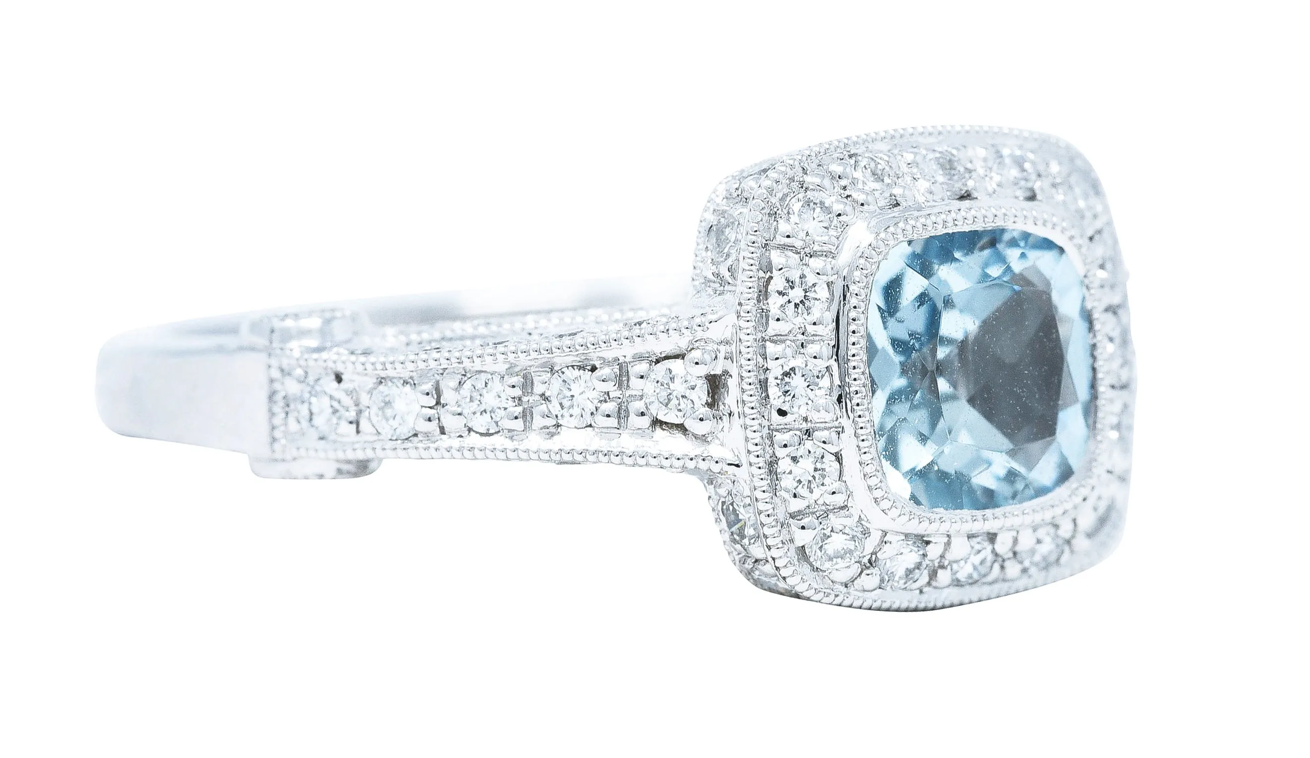 Contemporary 2.00 CTW Aquamarine Diamond Platinum Gemstone Ring