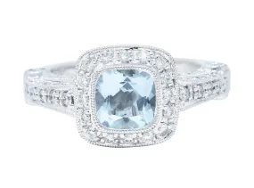 Contemporary 2.00 CTW Aquamarine Diamond Platinum Gemstone Ring