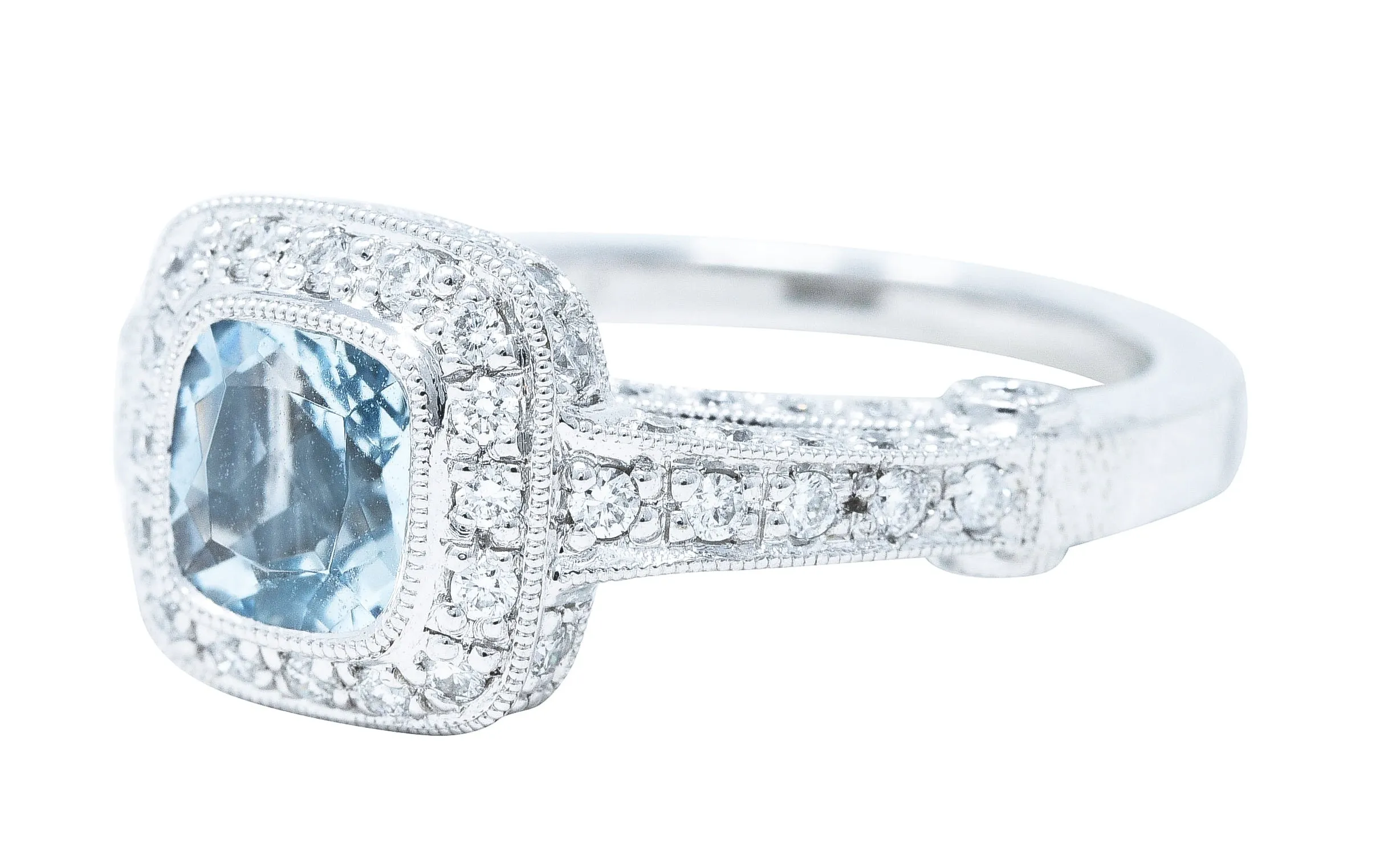 Contemporary 2.00 CTW Aquamarine Diamond Platinum Gemstone Ring