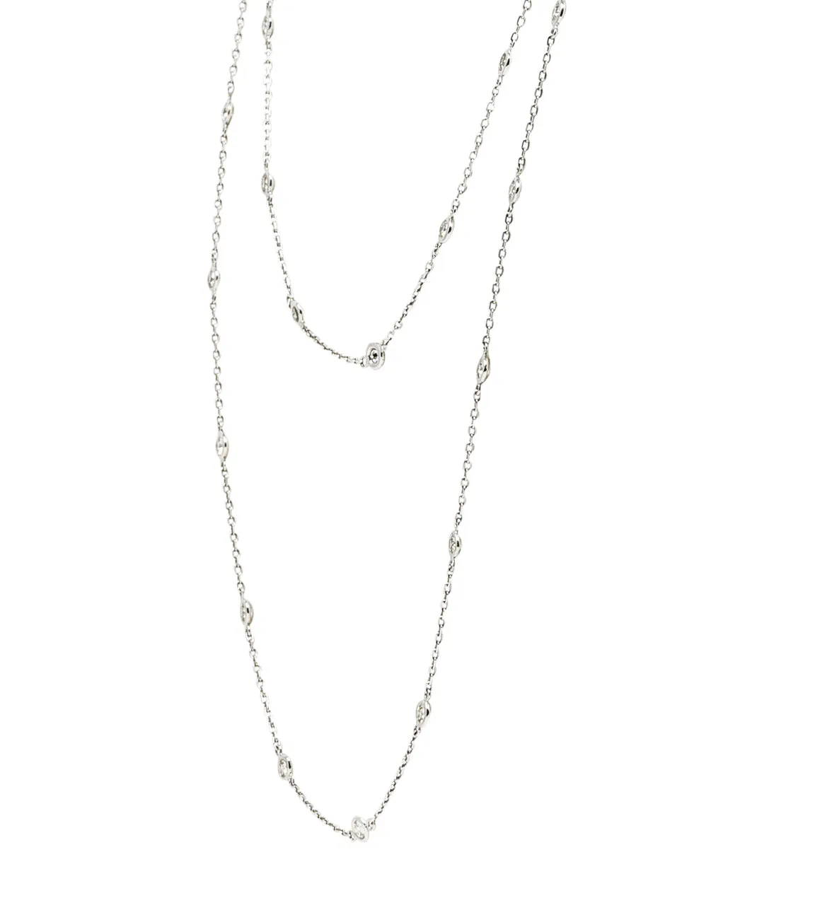 Contemporary 2.60 CTW Diamond 18 Karat White Gold By The Yard 41 IN Long Station Necklace