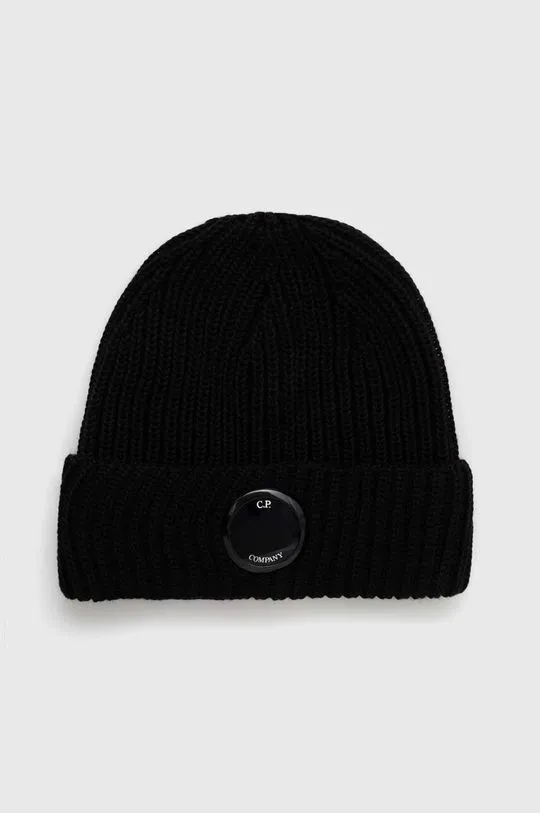 C.P. Company wool beanie EXTRAFINE MERINO WOOL LENS BEANIE black color 15CMAC272A005509A