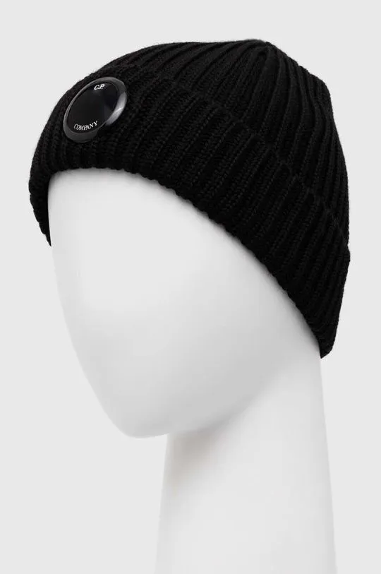 C.P. Company wool beanie EXTRAFINE MERINO WOOL LENS BEANIE black color 15CMAC272A005509A