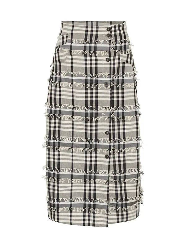 Crackle Skirt - White Black Fringe Checks