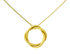 David Yurman 18 Karat Gold Crossover Twisted Cable Circle Pendant Necklace