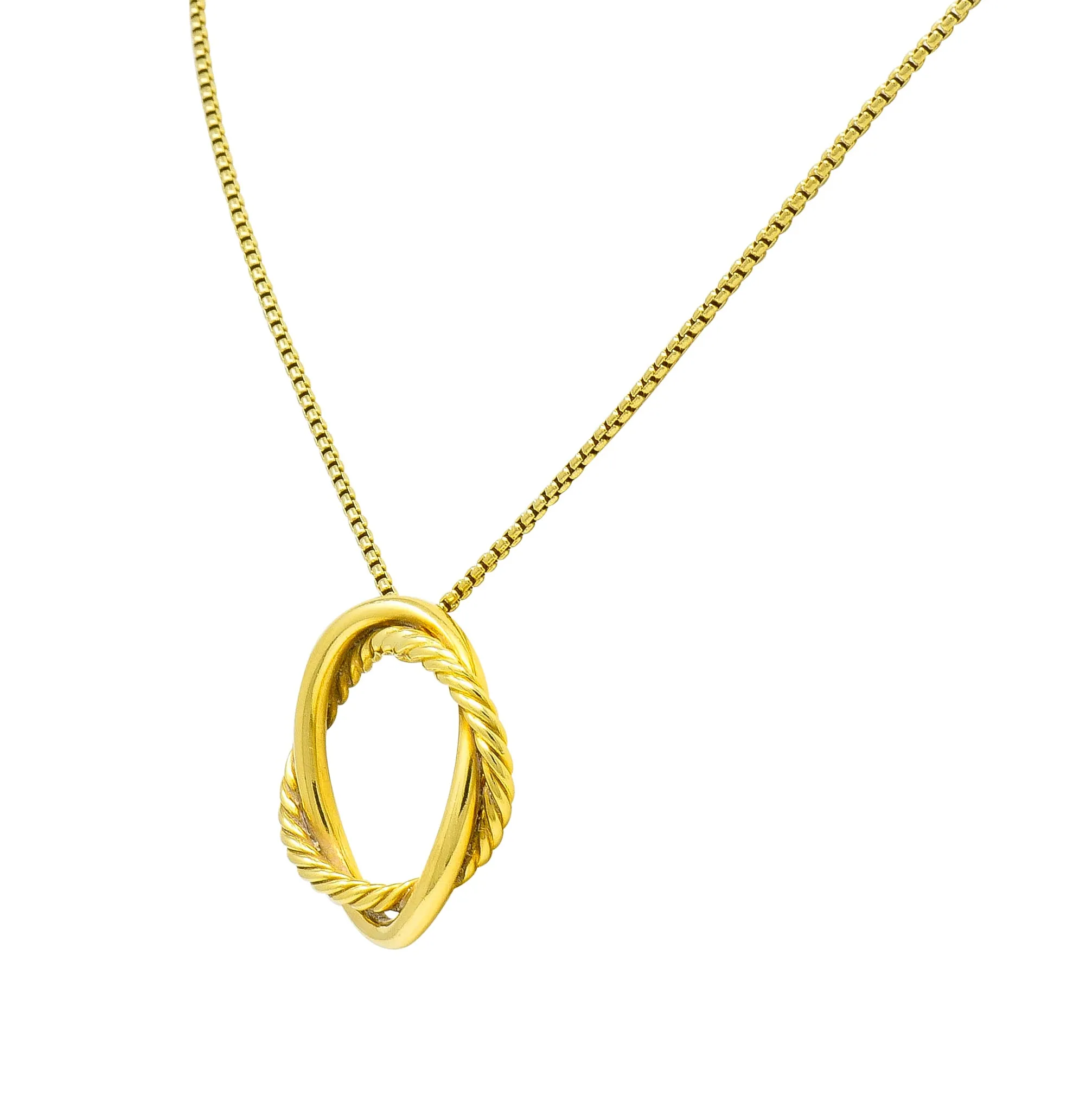 David Yurman 18 Karat Gold Crossover Twisted Cable Circle Pendant Necklace