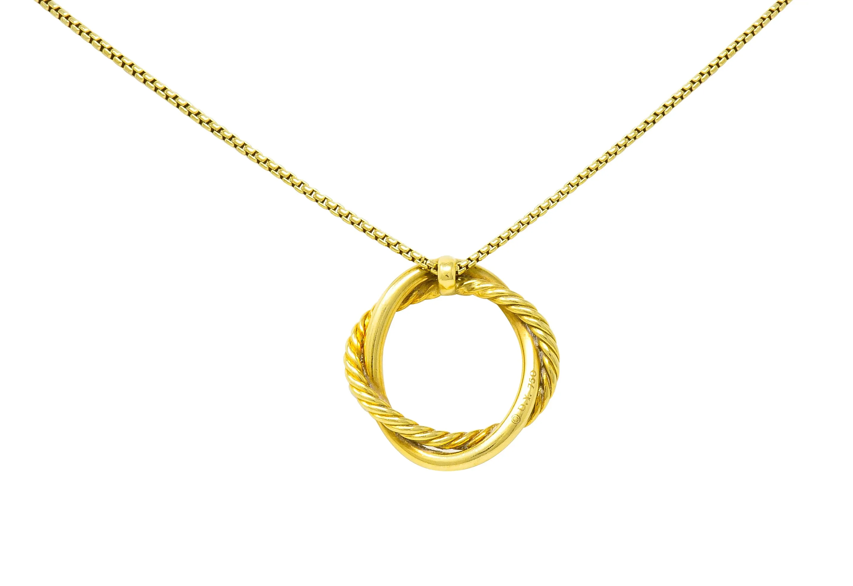 David Yurman 18 Karat Gold Crossover Twisted Cable Circle Pendant Necklace