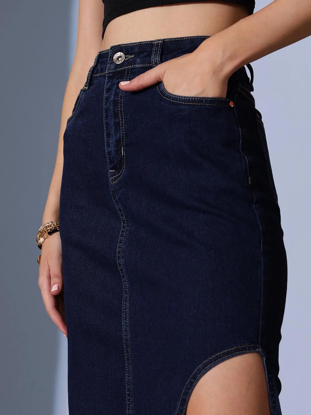 Denim Slit Skirt