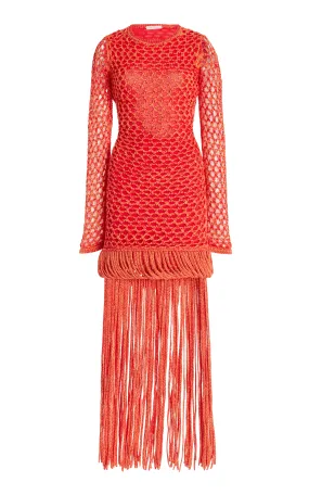 Diotima Medusa Fringed Crocheted Cotton-Blend Maxi Dress