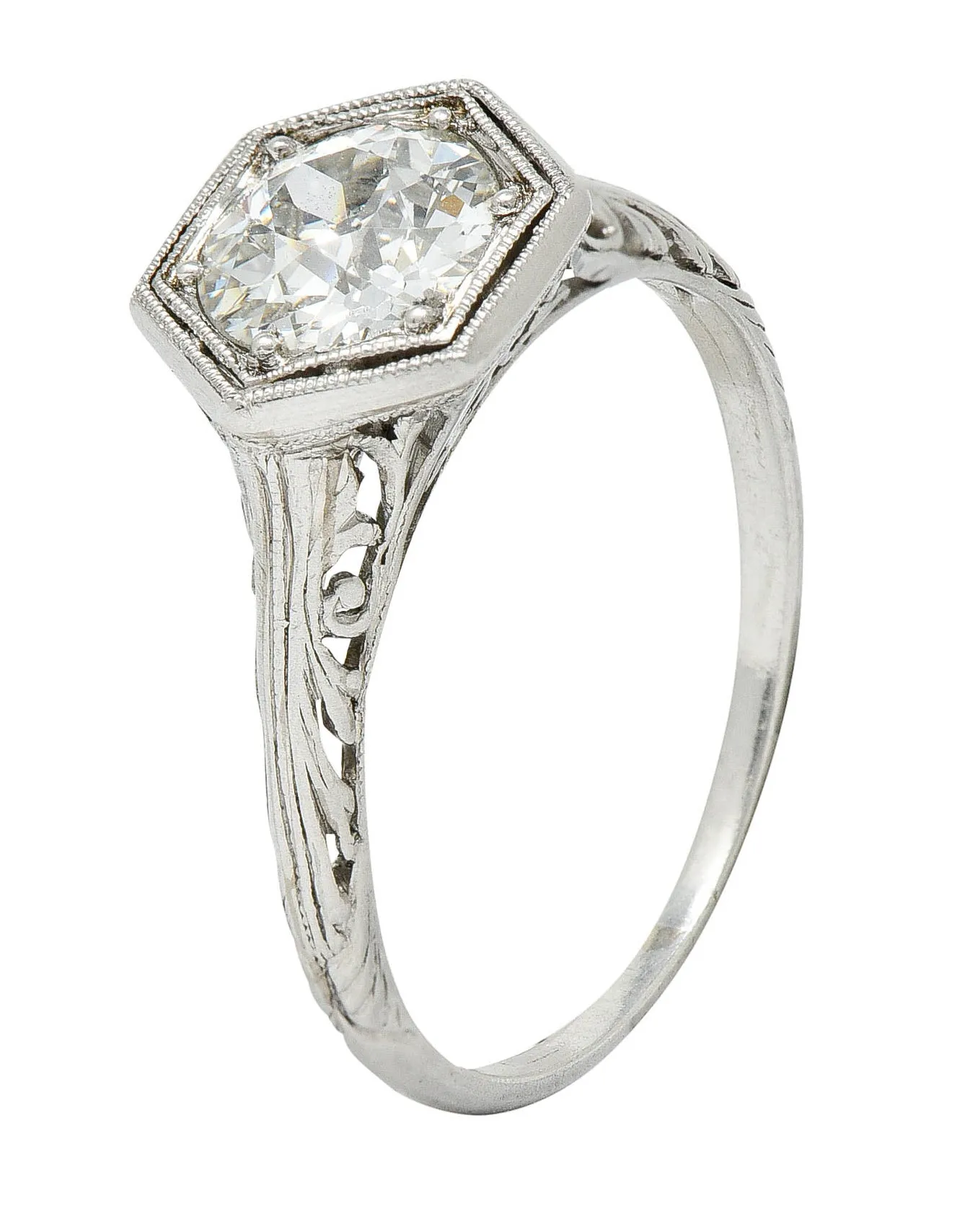 Early Art Deco 0.91 CTW Diamond Platinum Hexagonal Engagement Ring