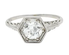 Early Art Deco 0.91 CTW Diamond Platinum Hexagonal Engagement Ring