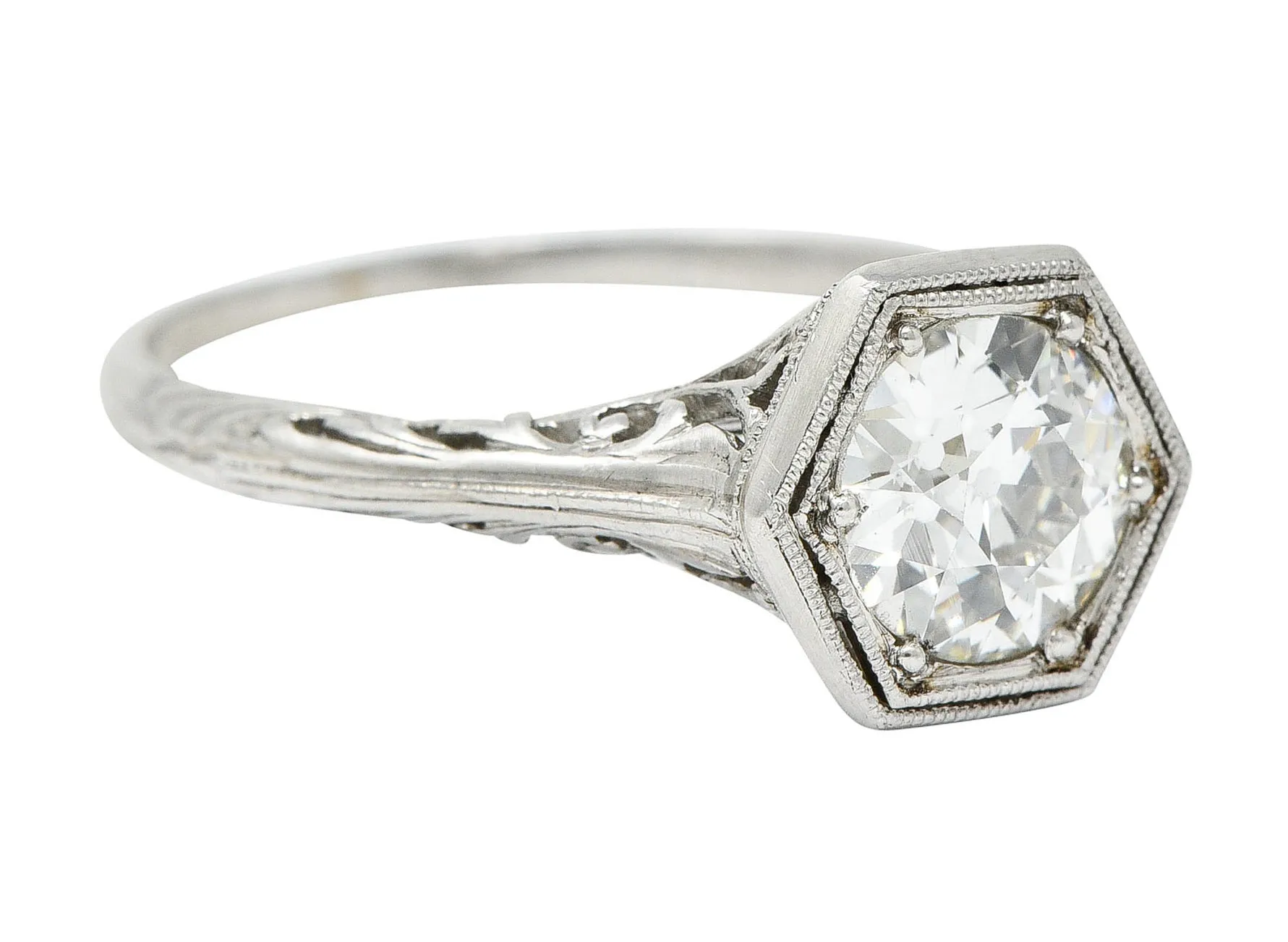 Early Art Deco 0.91 CTW Diamond Platinum Hexagonal Engagement Ring