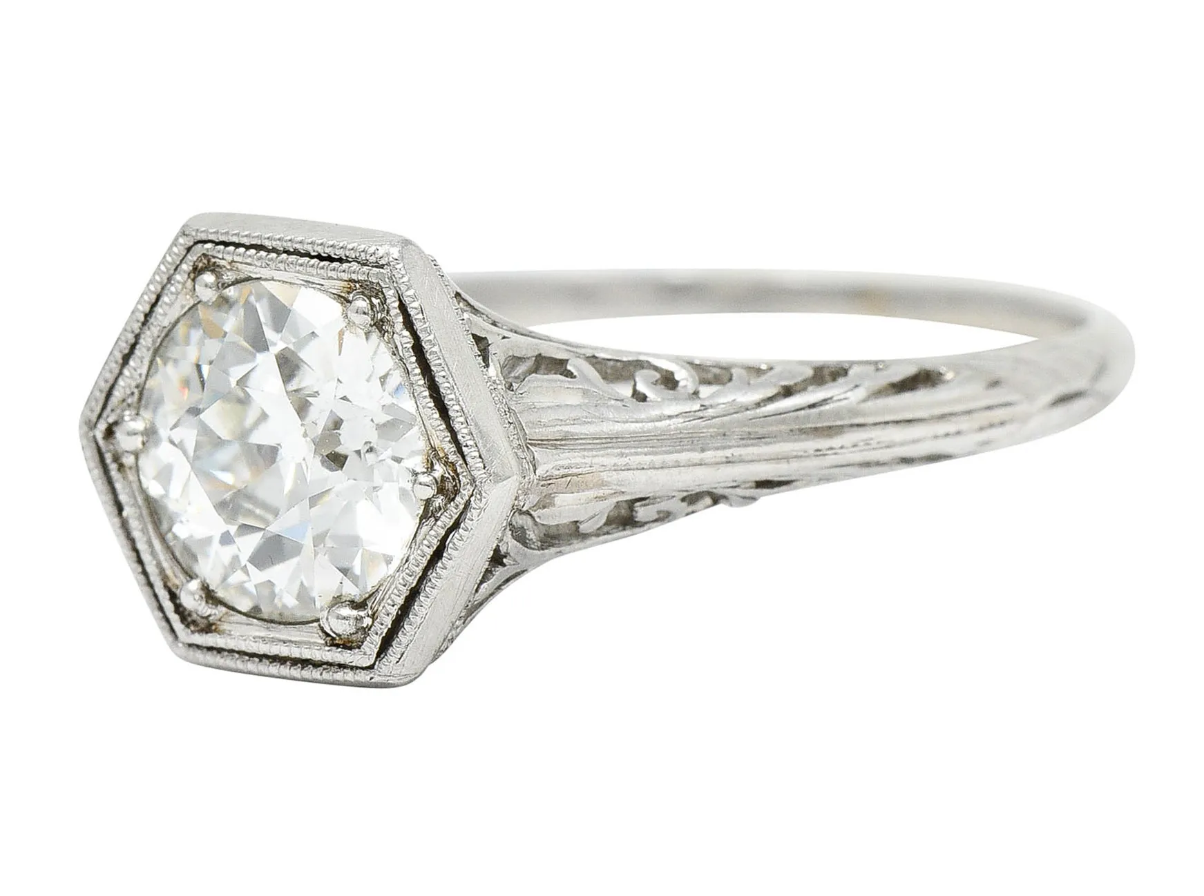 Early Art Deco 0.91 CTW Diamond Platinum Hexagonal Engagement Ring