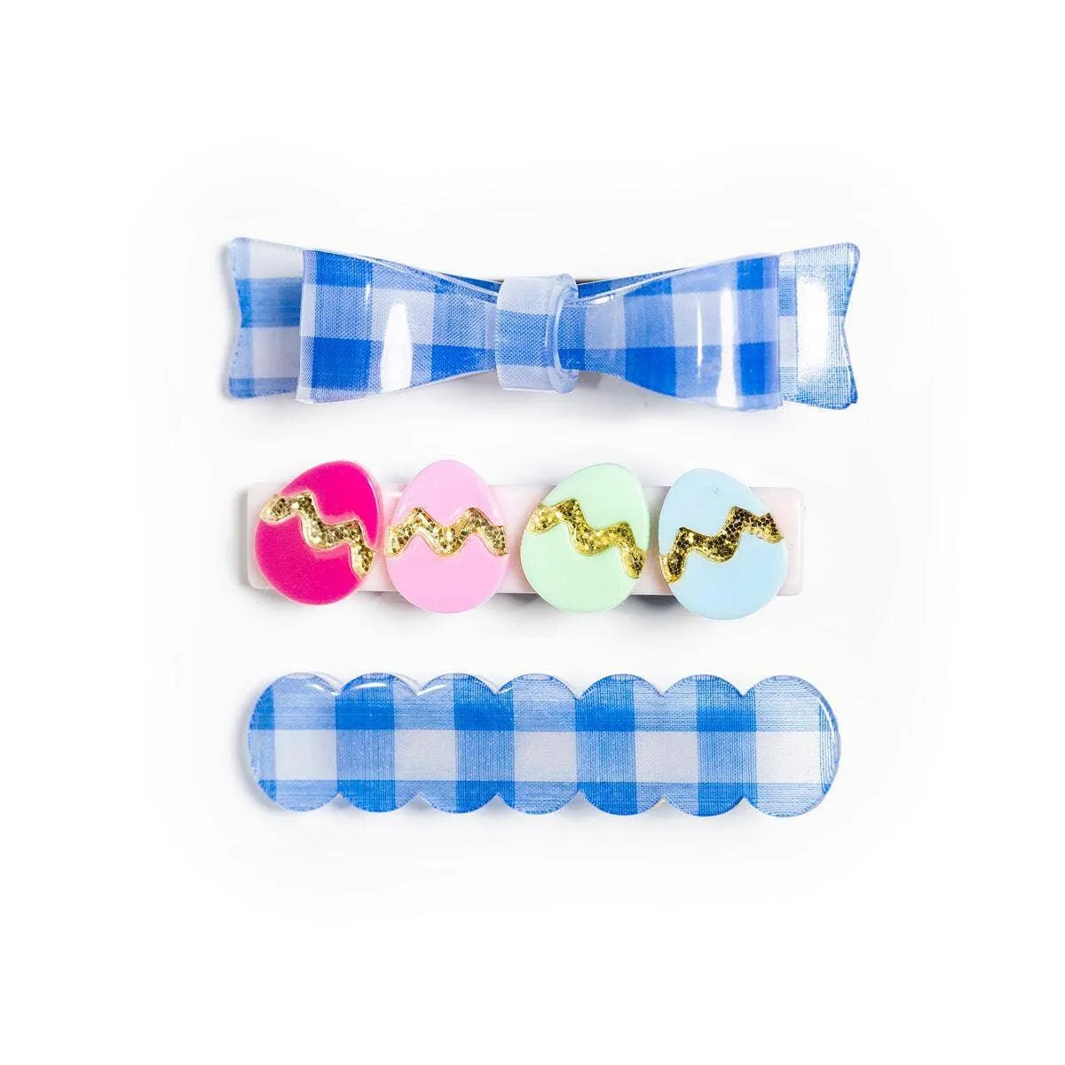 Easter Eggs & Blue Plaid Bow Hair Clip Set