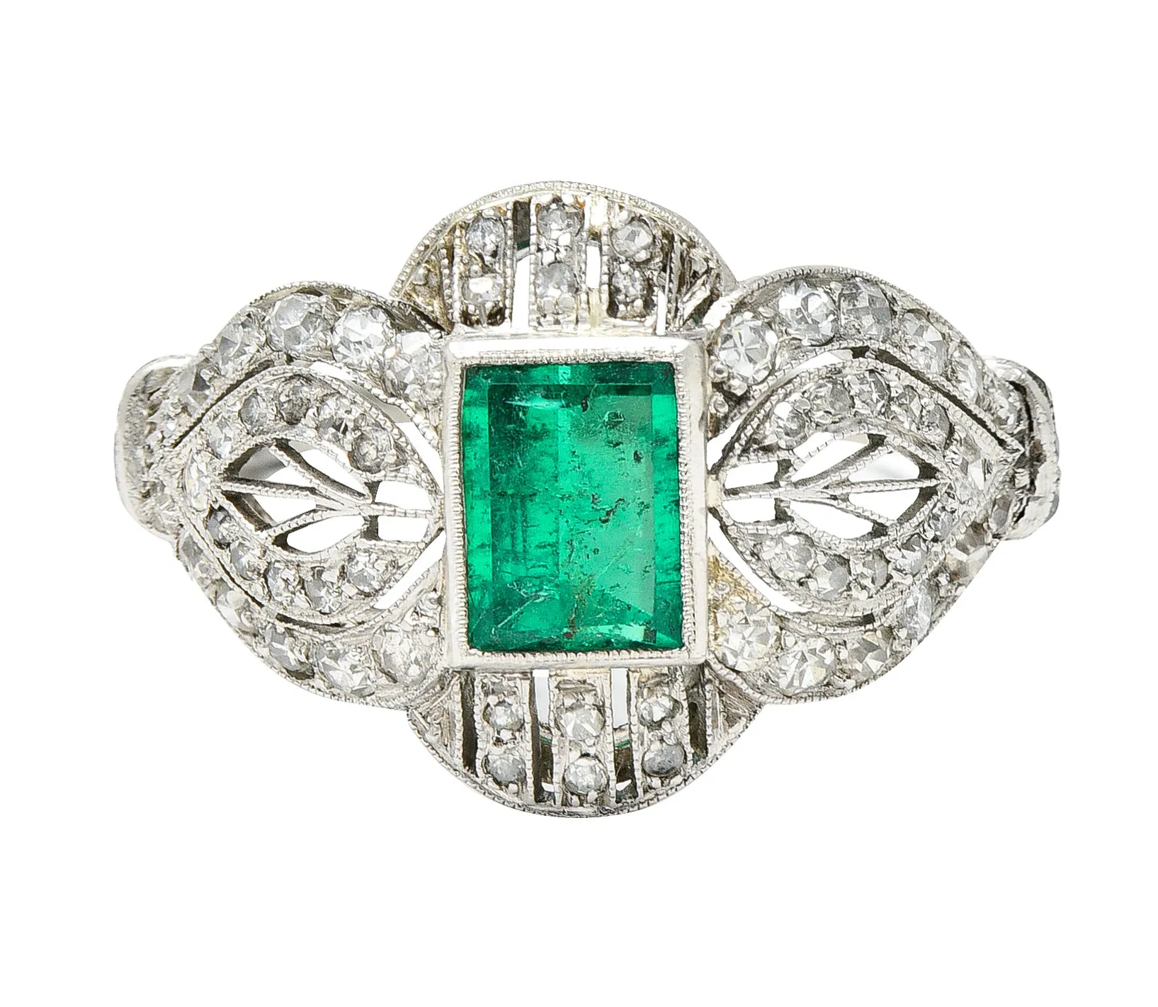 Edwardian 1.80 CTW Emerald Diamond Platinum Dinner Ring