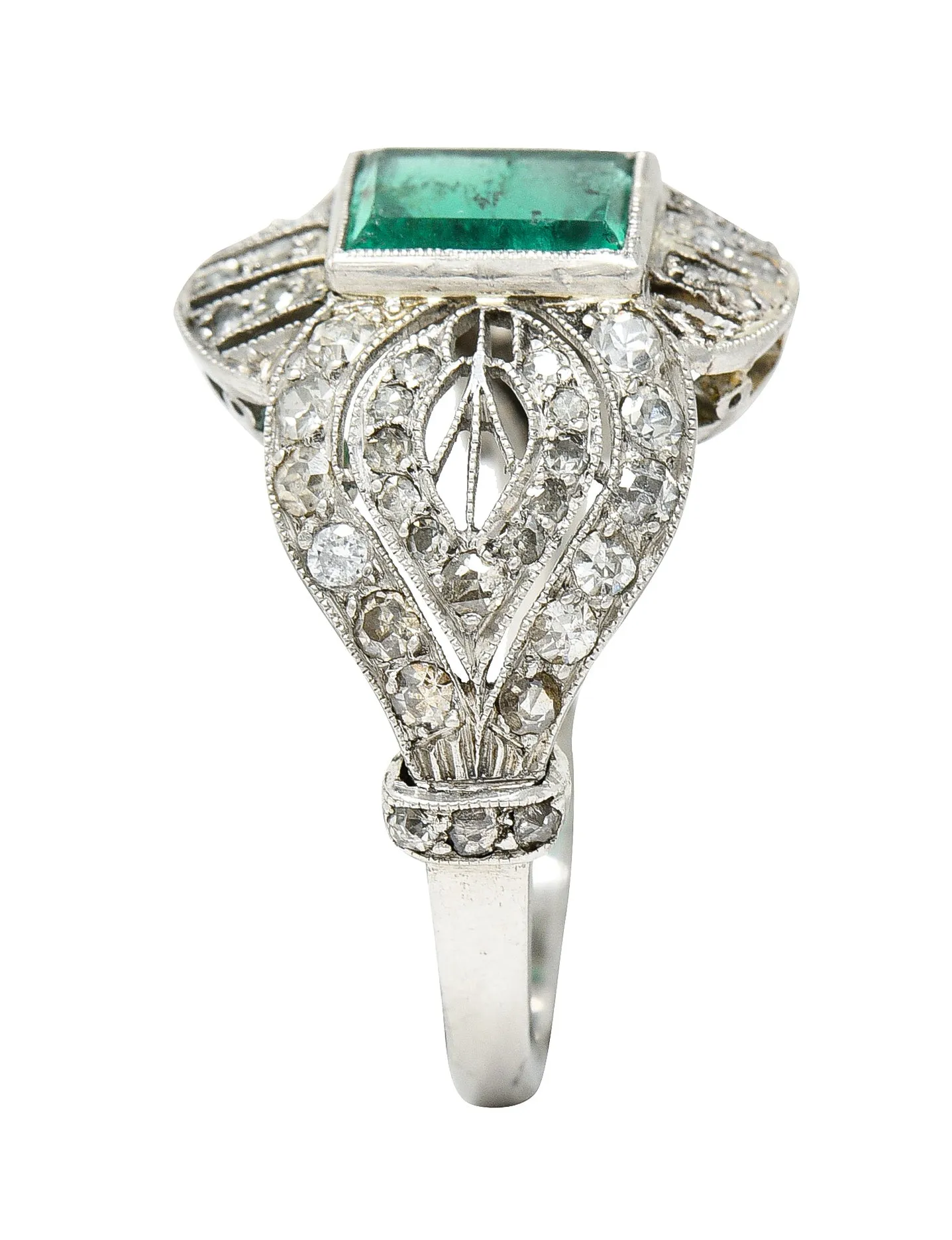 Edwardian 1.80 CTW Emerald Diamond Platinum Dinner Ring