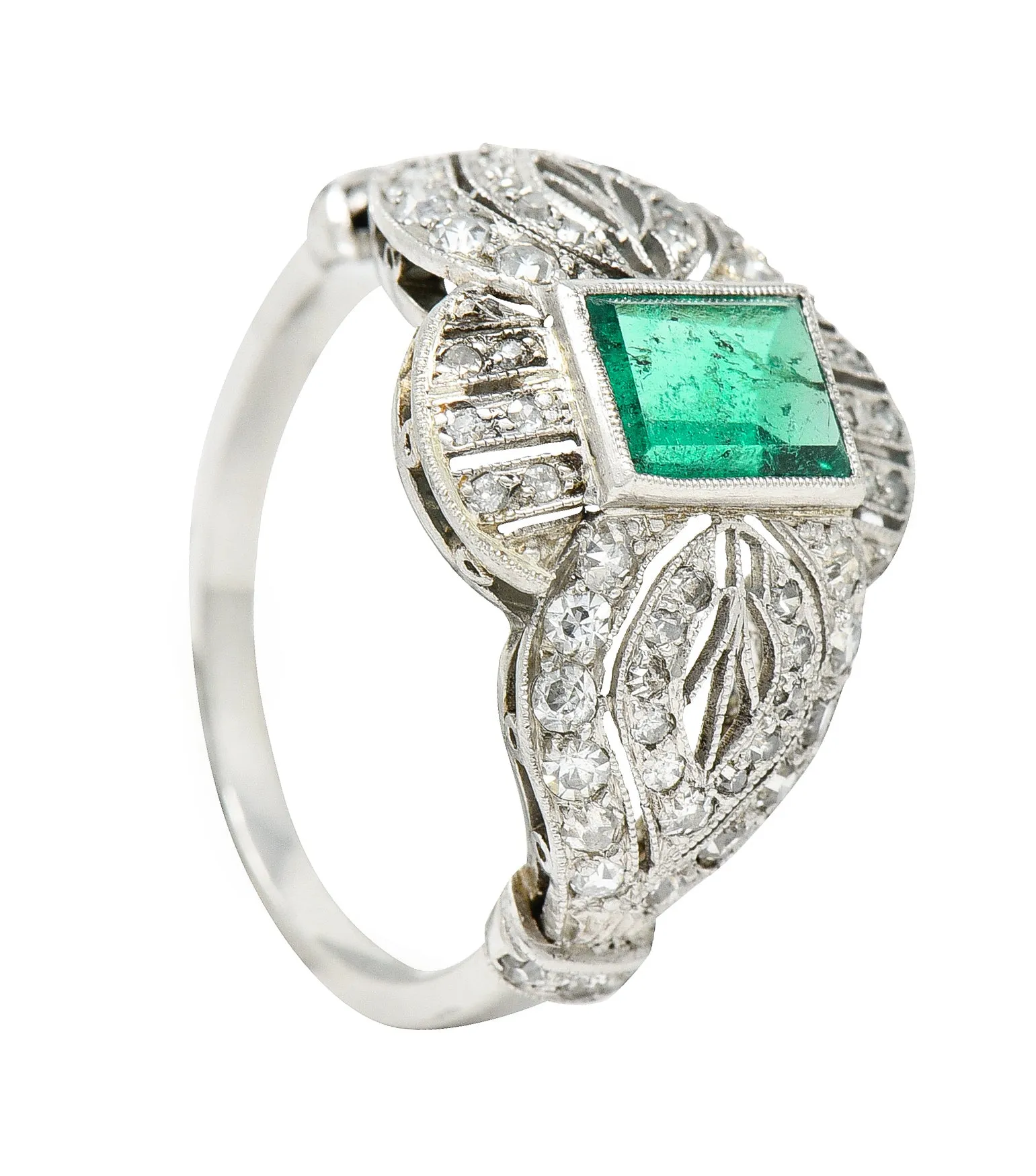 Edwardian 1.80 CTW Emerald Diamond Platinum Dinner Ring