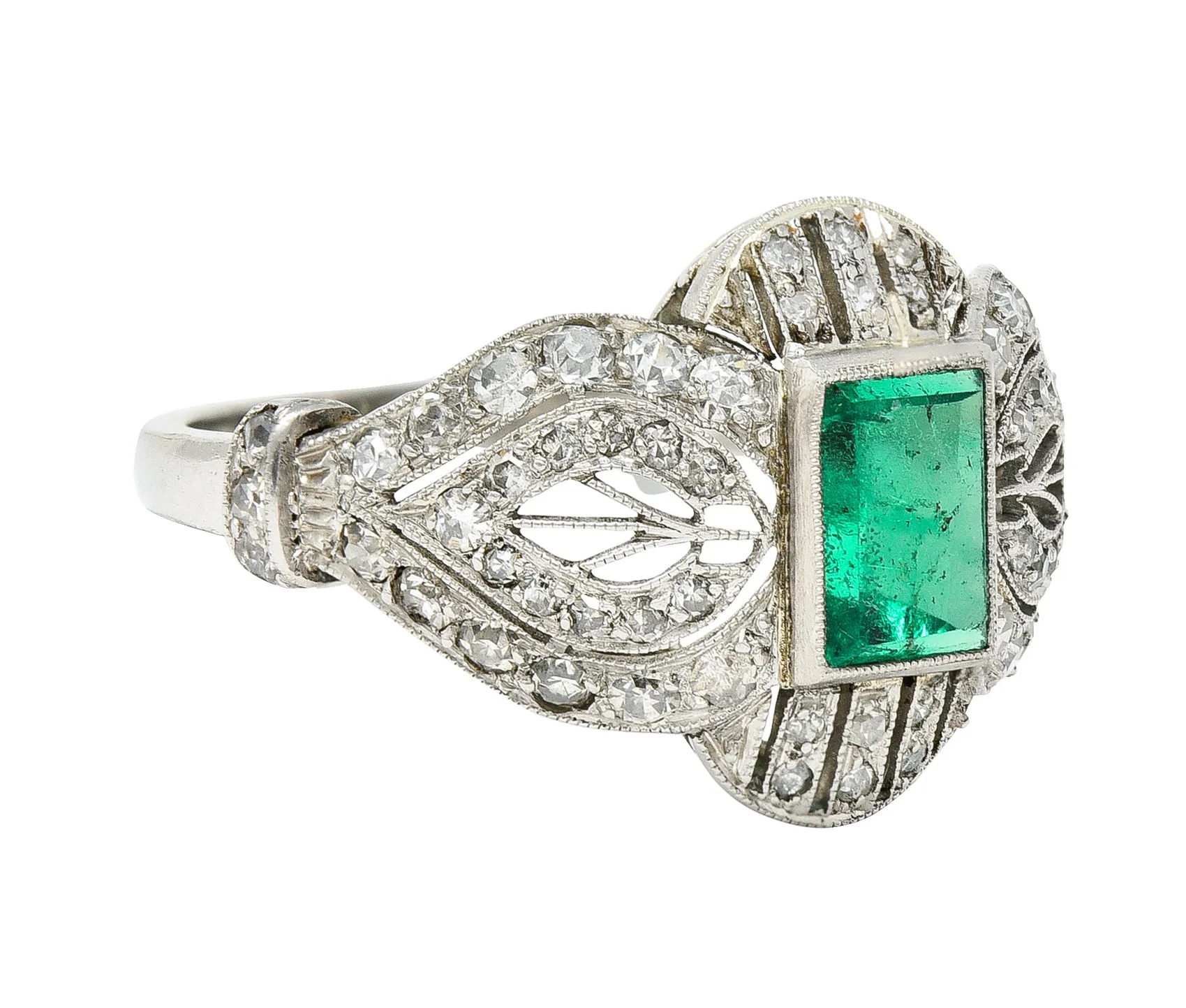 Edwardian 1.80 CTW Emerald Diamond Platinum Dinner Ring