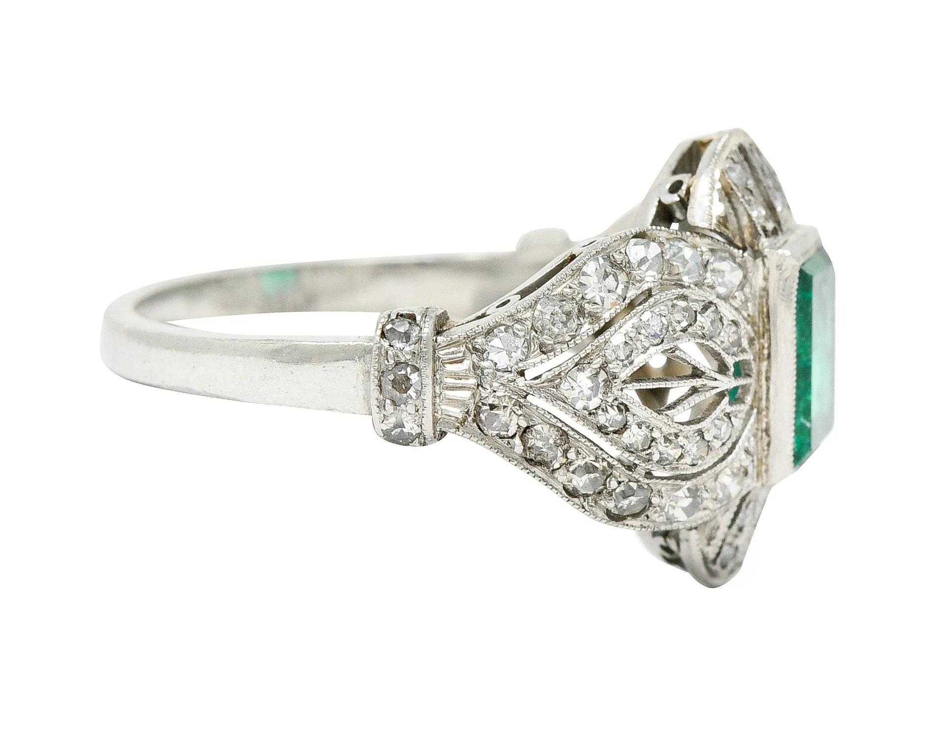 Edwardian 1.80 CTW Emerald Diamond Platinum Dinner Ring