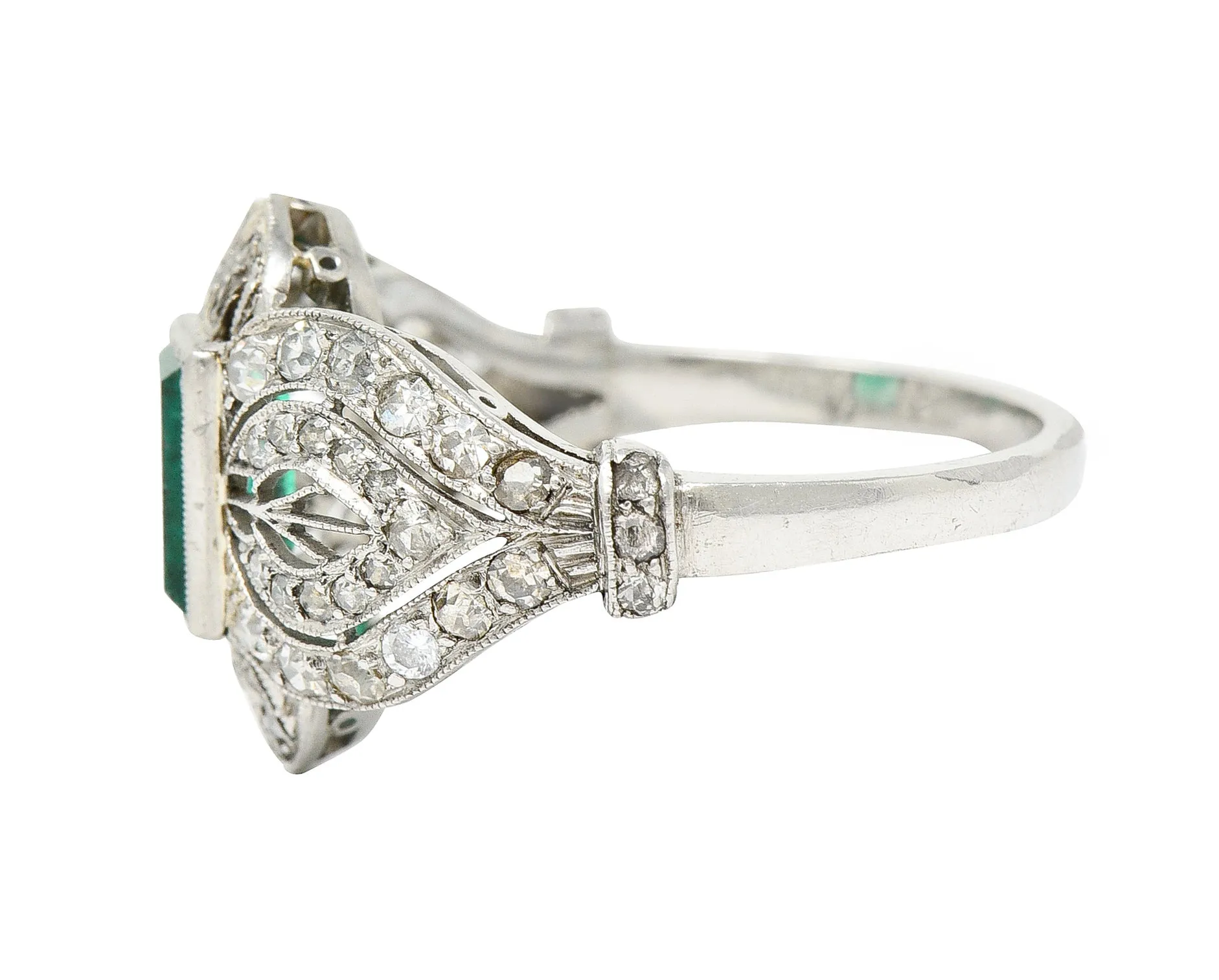 Edwardian 1.80 CTW Emerald Diamond Platinum Dinner Ring