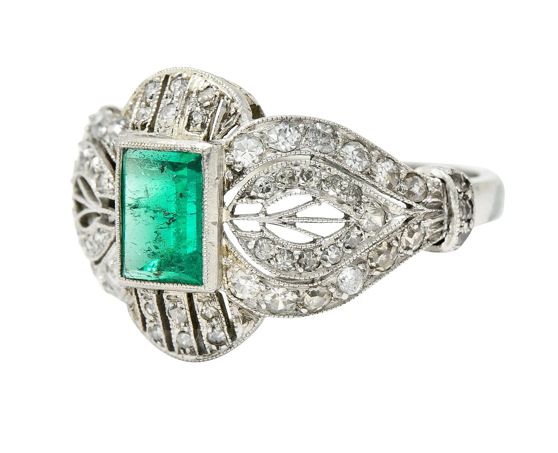 Edwardian 1.80 CTW Emerald Diamond Platinum Dinner Ring