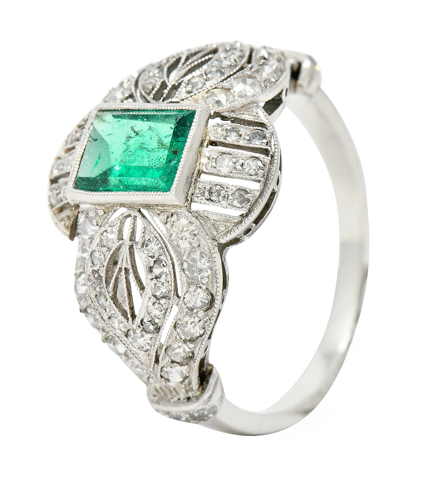 Edwardian 1.80 CTW Emerald Diamond Platinum Dinner Ring