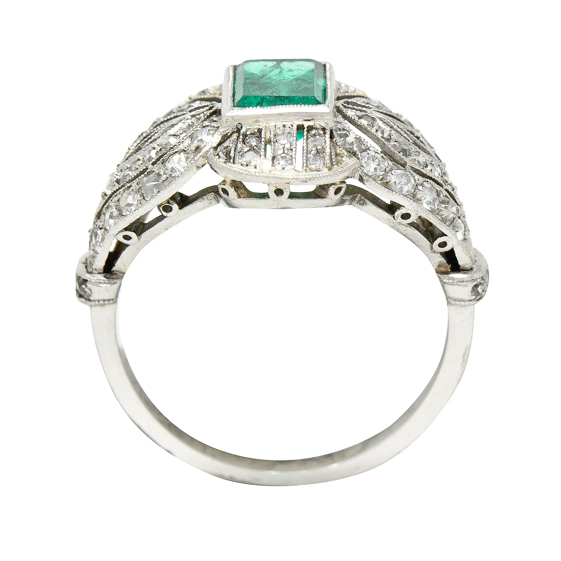 Edwardian 1.80 CTW Emerald Diamond Platinum Dinner Ring