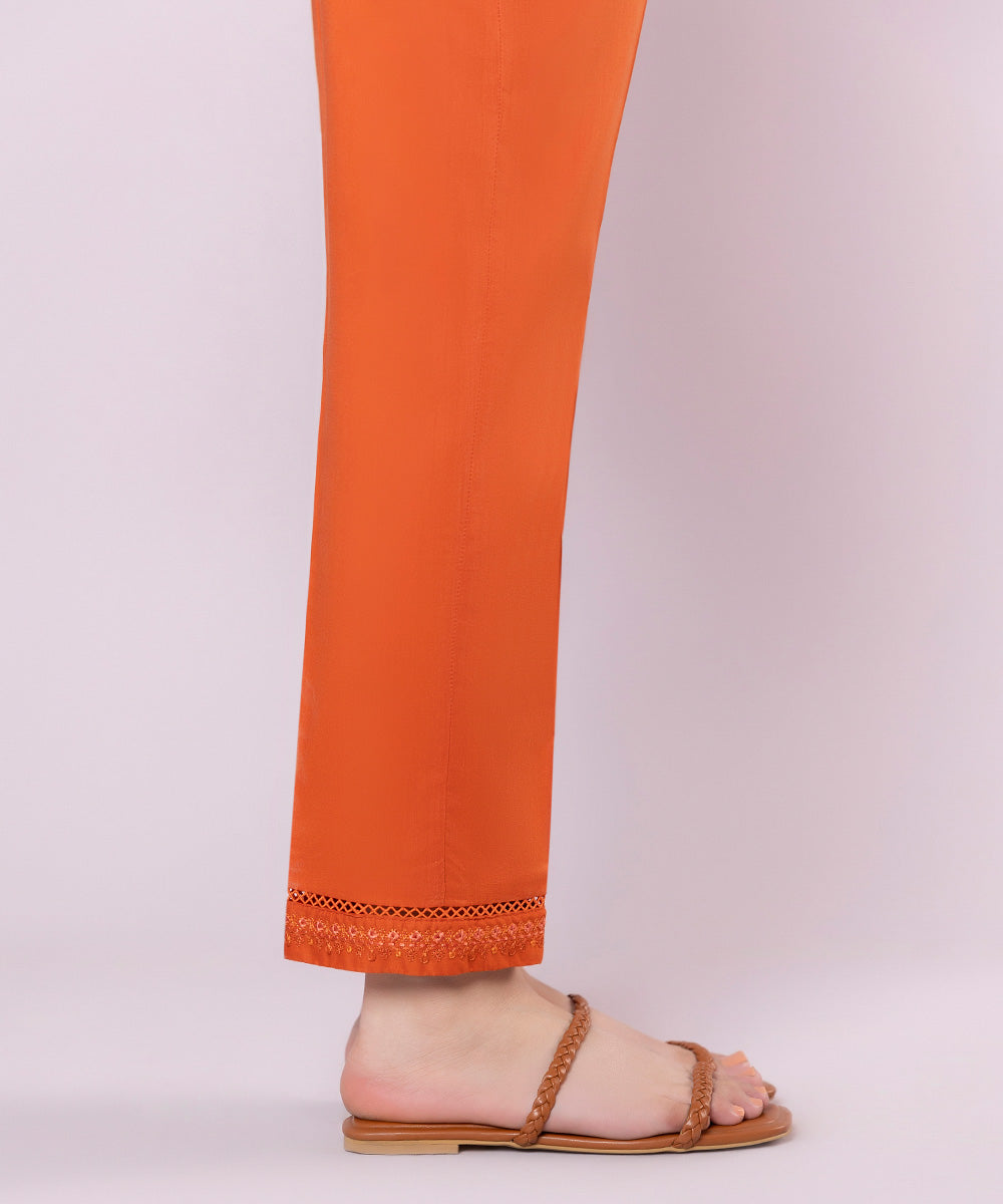 Embroidered Cotton Cigarette Pants