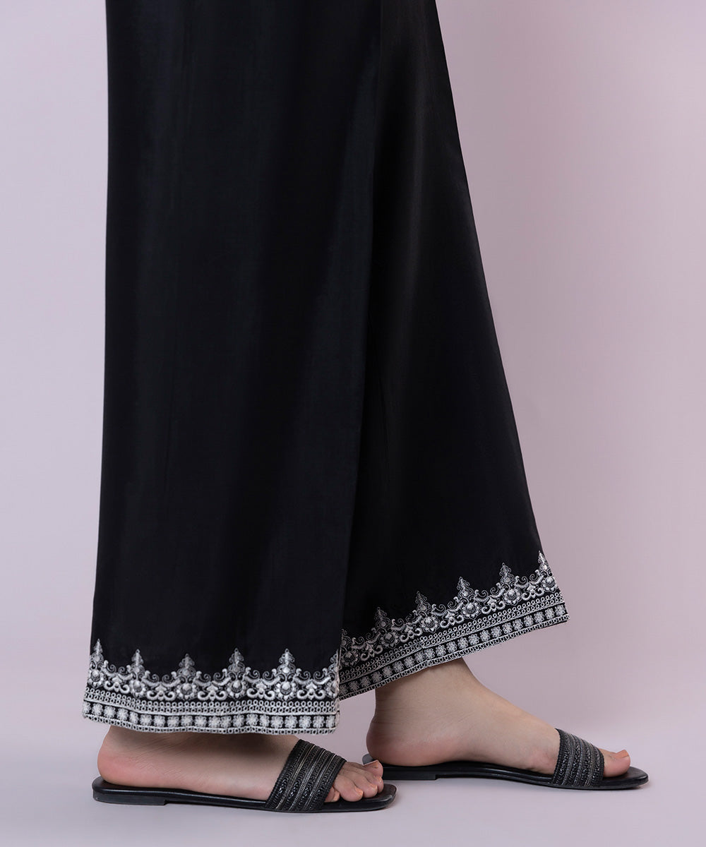 Embroidered Raw Silk Pants