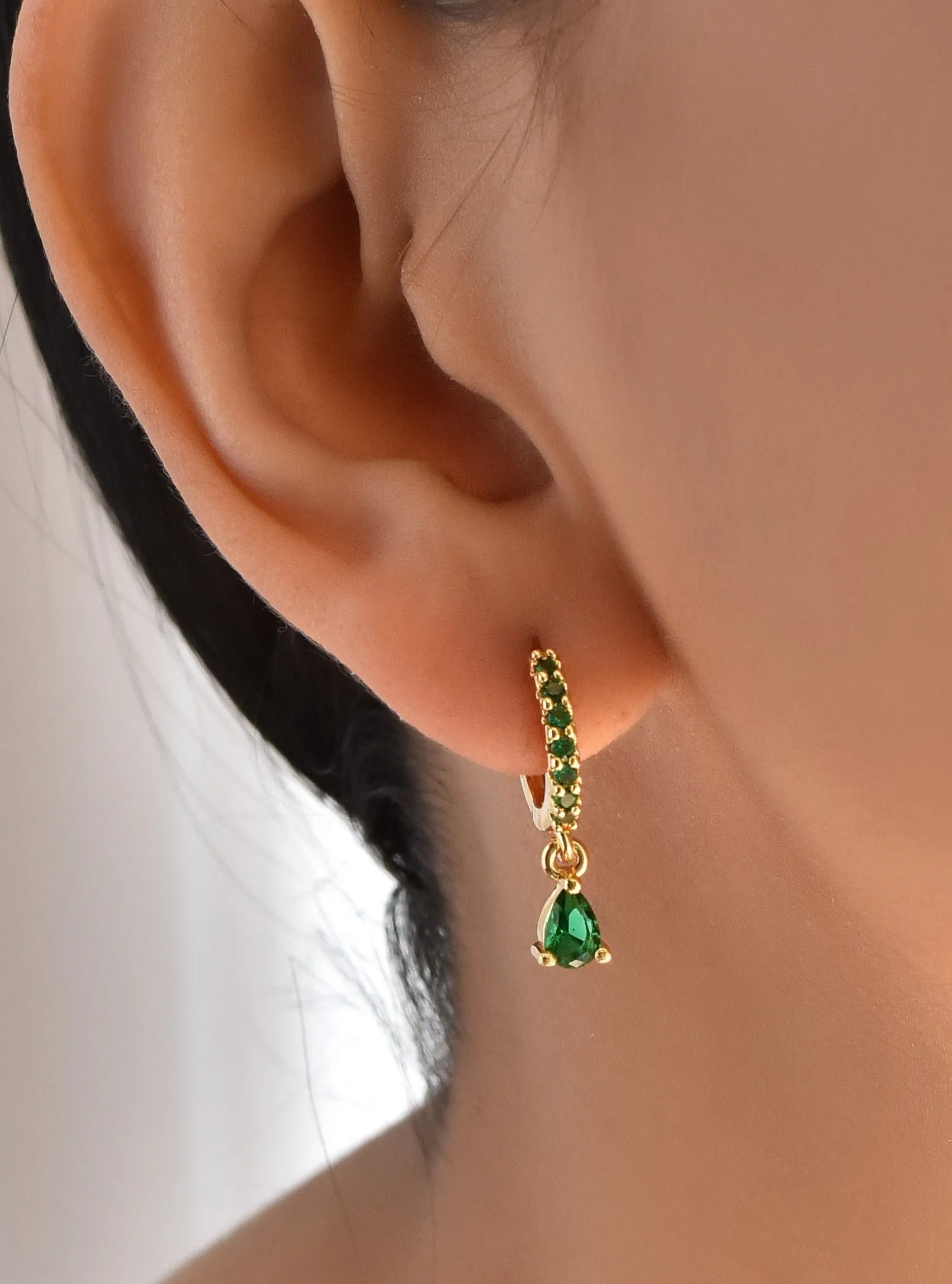 Emerald Zirconia Dangle Earrings