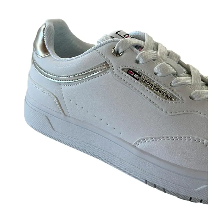 Enrico Coveri 414208 Vintage Microfibers Sneakers Donna Stringate Bianco Argento