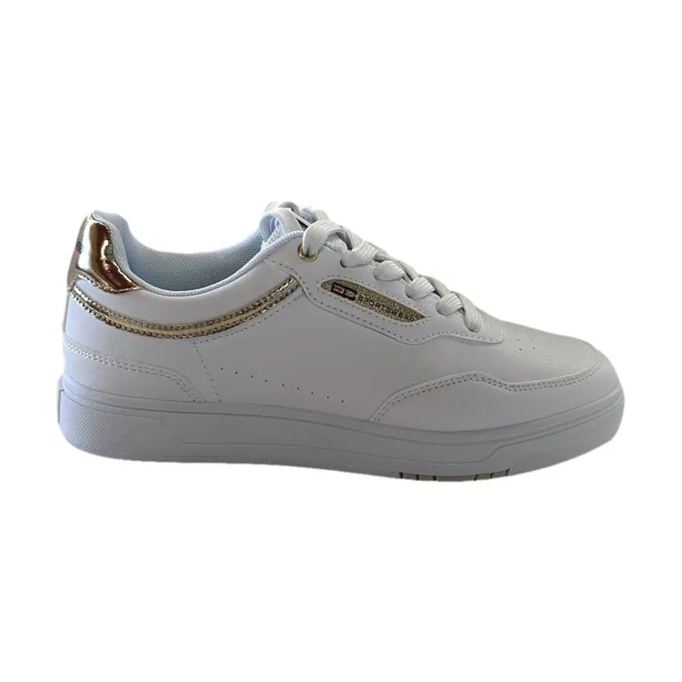 Enrico Coveri 414208 Vintage Microfibers Sneakers Donna Stringate Bianco Oro