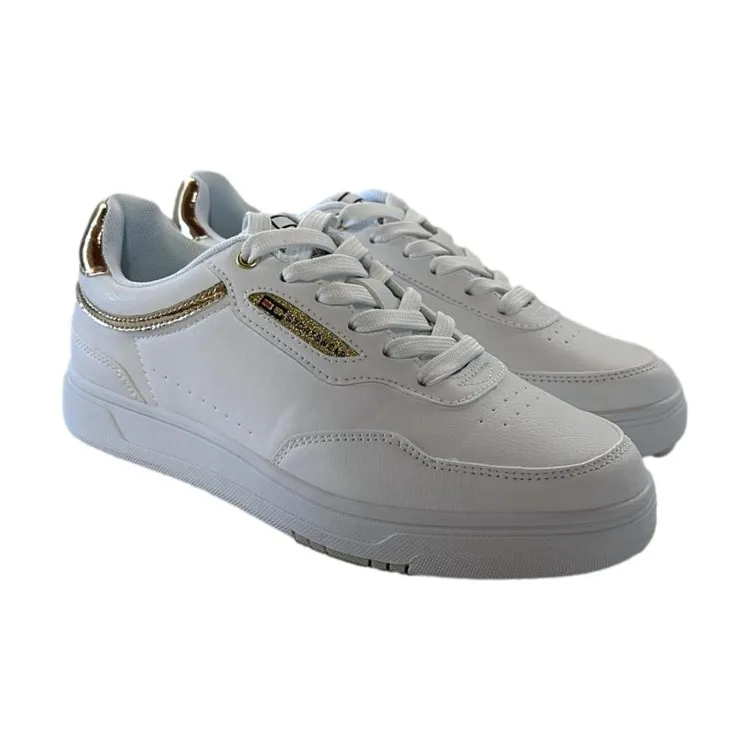 Enrico Coveri 414208 Vintage Microfibers Sneakers Donna Stringate Bianco Oro