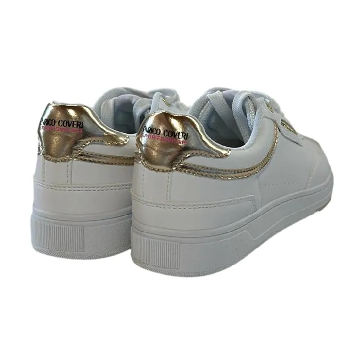 Enrico Coveri 414208 Vintage Microfibers Sneakers Donna Stringate Bianco Oro