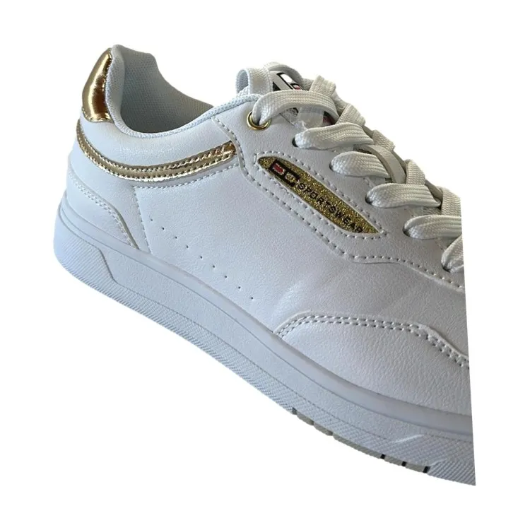 Enrico Coveri 414208 Vintage Microfibers Sneakers Donna Stringate Bianco Oro