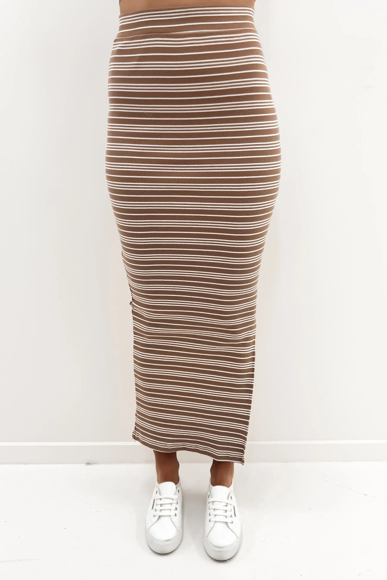 Erin Stripe Skirt Tan