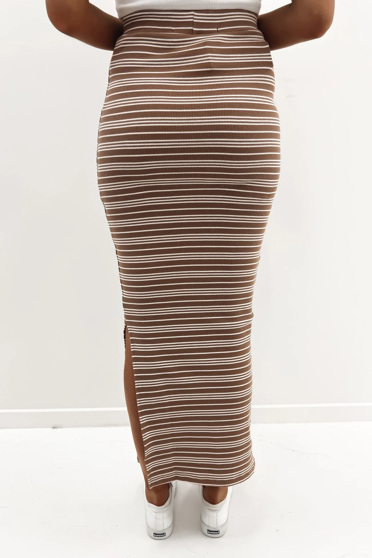 Erin Stripe Skirt Tan